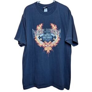 Harley Davidson vintage double sided graphic tee Mens XL Y2K Flaming engine fire